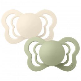 Lot de 2 tétines BIBS T1 Supreme silicone Ivory/Sage