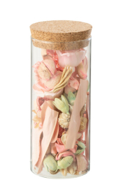 Pot Verre avec  Fleurs Séchées + Pin Fuchsia Rose  J-Line