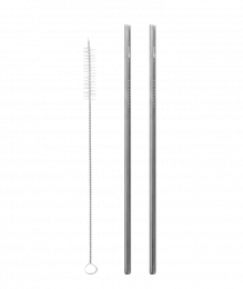 2 Pailles droites en acier + Goupillon - Qwetch