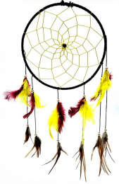 Attrape-rêves plumes jaune/bordeaux 63cm