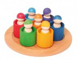 Set 7 bonhommes dans leur bol arc-en-ciel - Grimm's