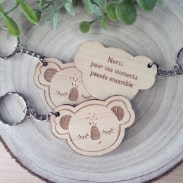 Porte clés en bois gravé Koala Merci fin d'année scolaire La chouette mauve