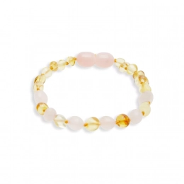 Bracelet bébé "Lueur du Coeur” en Quartz Rose et Ambre Karma Yoga