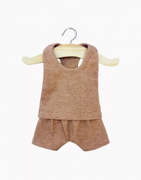 Marcel en maille côtelé caramel chiné pour poupée 34 cm Minikane