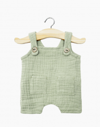 Salopette Antonin en double gaze vert de gris pour poupée 34 cm Minikane